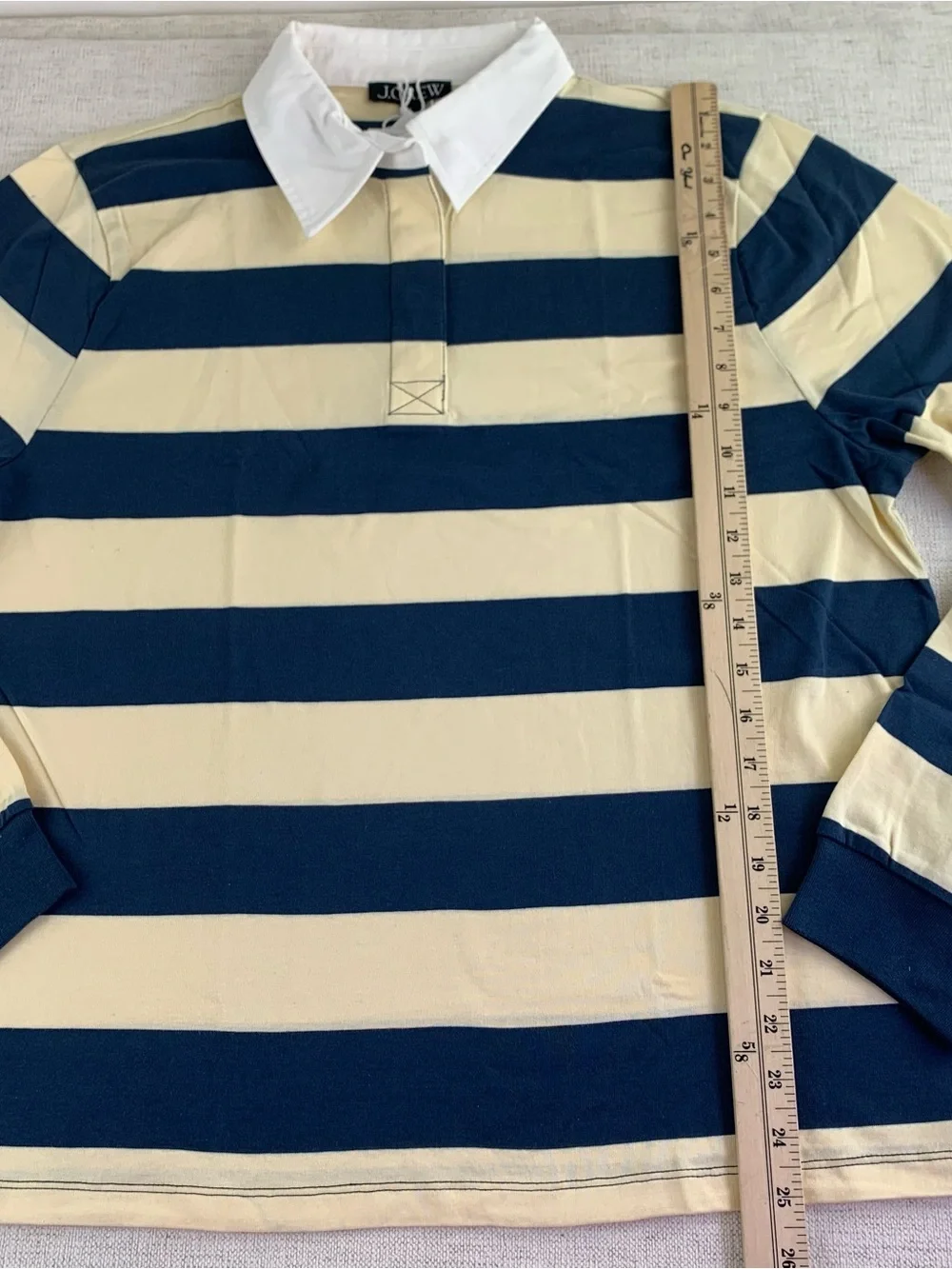 J Crew women's long sleeve Boyfriend jersey rugby shirt in stripe yellow navy